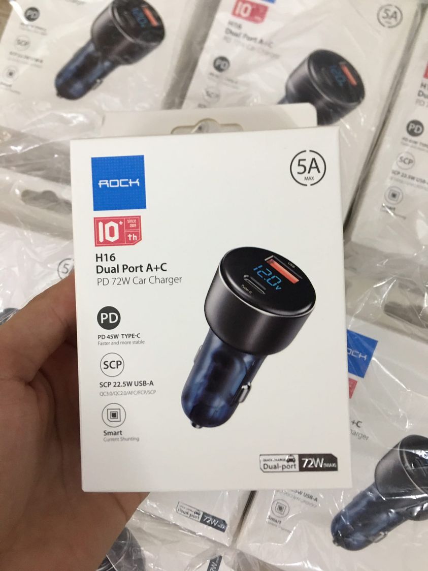 TẨU SẠC NHANH ROCK H16 72W USB + TYPE C PD3.0/PPS/QC3.0/AFC/FCP/SCP