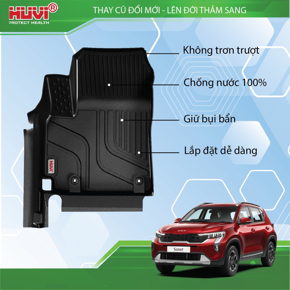 THẢM SÀN HUVI TPE 3D CHO KIA SONET